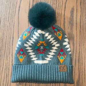 CC Teal Aztec Print Pom Beanie GUC